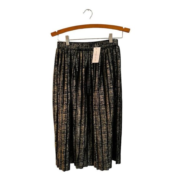Crimson + Clover Metallic Pleated Springfield Skirt Pull On XS Black Gold - Picture 1 of 5